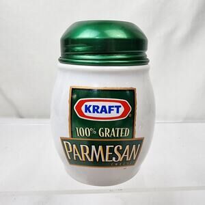 Kraft Ceramic Shaker w/Green Metal Lid Grated Parmesan Cheese Branded Advertise